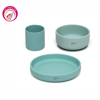 Set Piatti in Silicone con Ventosa 3 pz Verde Salvia - Kiokids